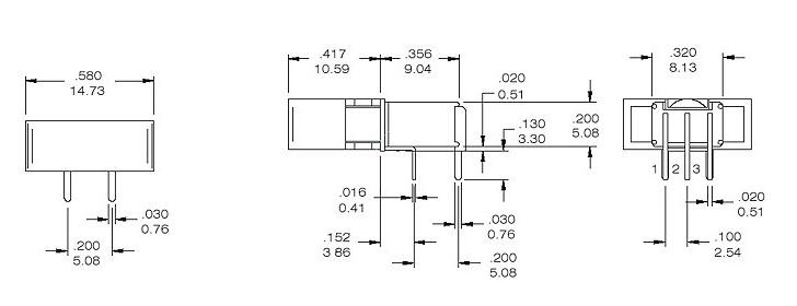 RS4-102R3 紅色六腳兩檔 90度彎腳 臥式鈕子開關