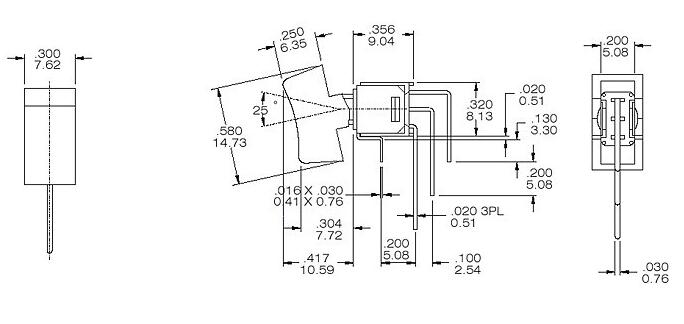 RS4-102R4三腳兩檔90度彎腳臥式鈕子開關