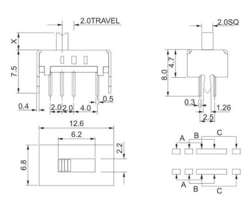 2P3T撥動開關規格圖 2P3T撥動開關規格圖