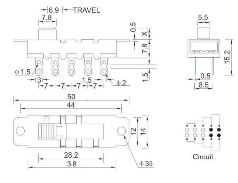 2P4T撥動開關(guān)規(guī)格圖 2P4T撥動開關(guān)規(guī)格圖