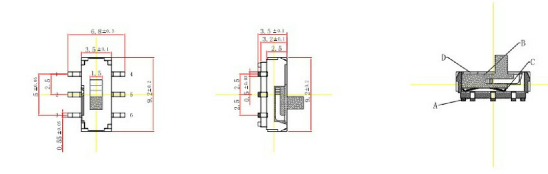 六腳小撥動開關尺寸圖