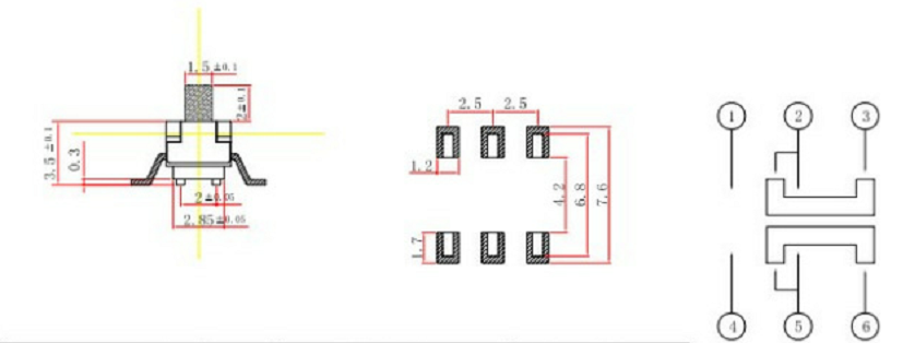 六腳撥動開關引腳電路圖