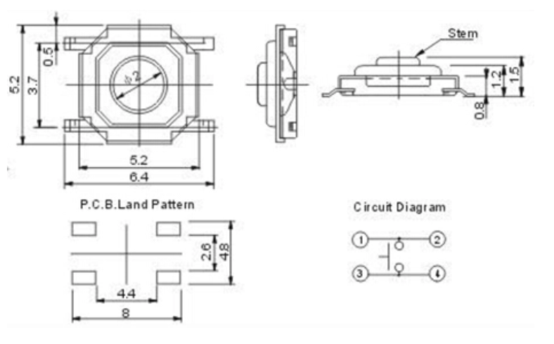 tact switch Size chart tact switch Size chart