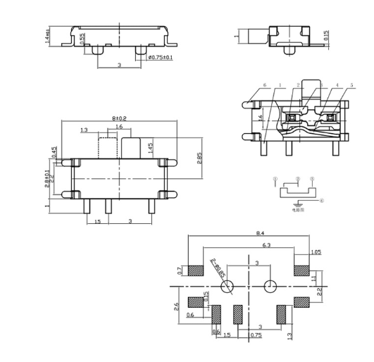 七腳撥動(dòng)開關(guān)尺寸圖 七腳撥動(dòng)開關(guān)尺寸圖