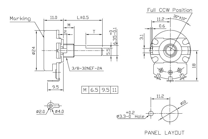 進口電位器尺寸圖 進口電位器尺寸圖