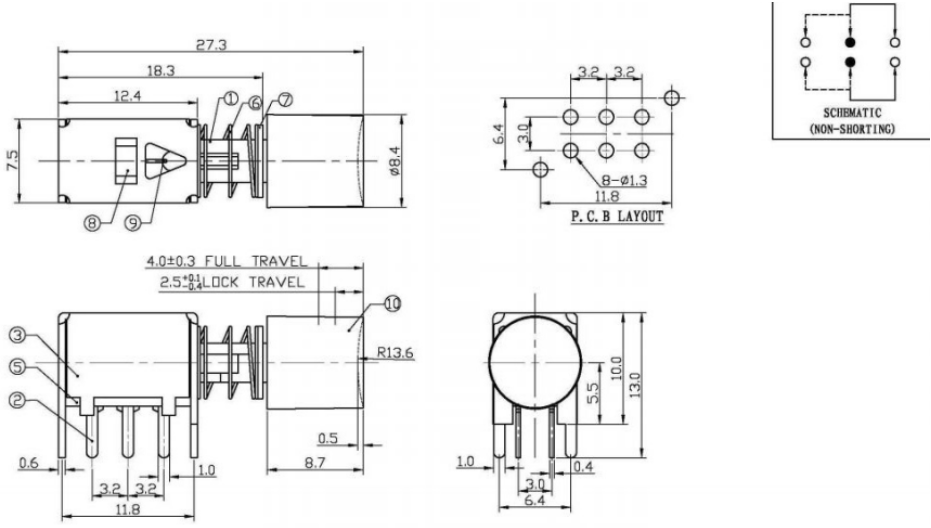 PS22F86A按鍵開(kāi)關(guān)規(guī)格圖