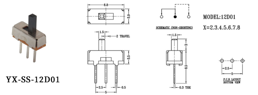 SS-12D01撥動開關原理圖 SS-12D01撥動開關原理圖