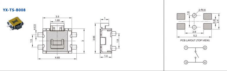 3.5*3小烏龜四腳輕觸開關(guān)電路圖 3.5*3小烏龜四腳輕觸開關(guān)電路圖
