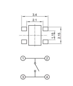 YX-TS-A002,2.8*2.4微型輕觸開關電路圖 YX-TS-A002,2.8*2.4微型輕觸開關電路圖