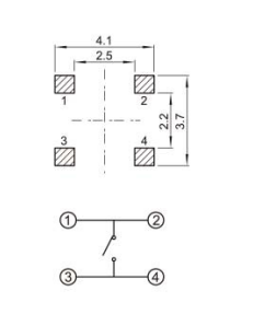 YX-TS-A005,3.7*3.7小型貼片輕觸開關電路圖 YX-TS-A005,3.7*3.7小型貼片輕觸開關電路圖