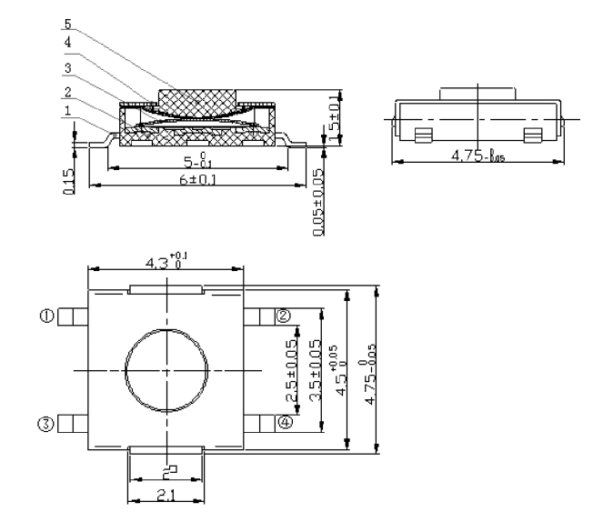 輕觸開關4.5*4.5貼片尺寸圖 輕觸開關4.5*4.5貼片尺寸圖